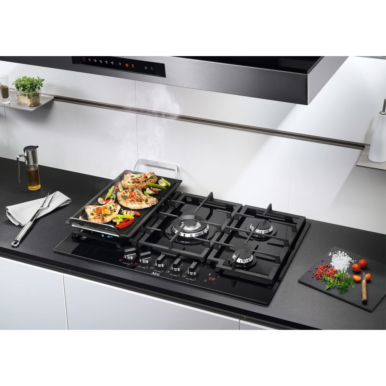 AEG 74cm Gas on Glass 5 Burner Gas Hob Black