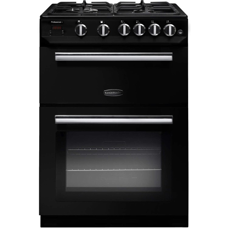 Refurbished Rangemaster 10727 Professional+ 60cm Double Oven Gas Cooker Black And Chrome