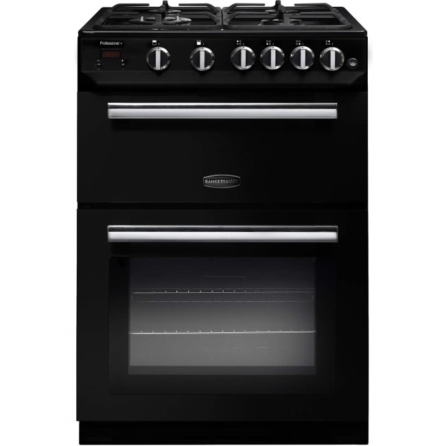 GRADE A2 - Rangemaster 10727 Professional+ 60cm Double Oven Gas Cooker Black And Chrome