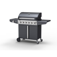 GRADE A3 - The Carolina Premium 6 Burner Black Gas BBQ with Side Burner - Includes BBQ Cover and Utensil Set