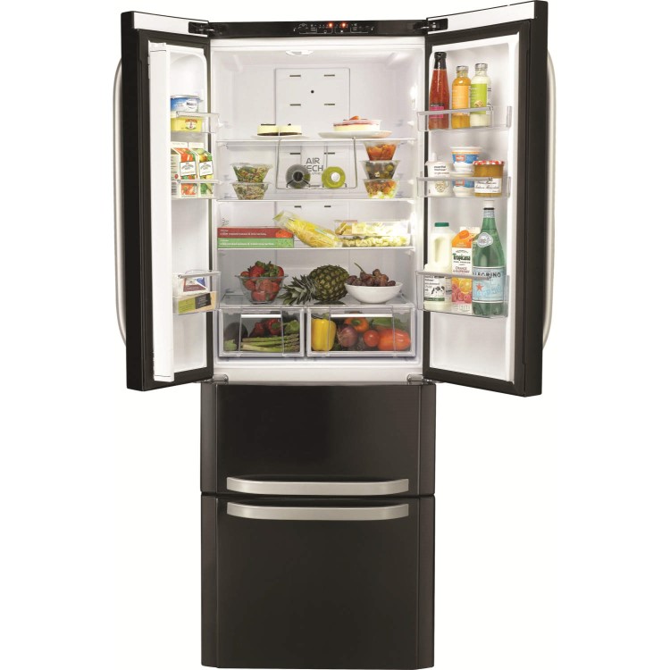 GRADE A2 - Hotpoint FFU4DK 60/40 Day 1 Technology Quadrio 70cm Wide Frost Free Freestanding Fridge Freezer - Shiny Black