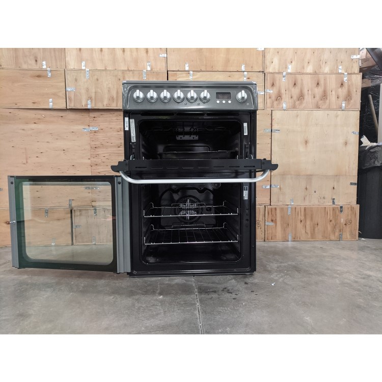 Refurbished Hotpoint Ultima HUE61GS 60cm Double Oven Electric Cooker with Ceramic Hob Graphite