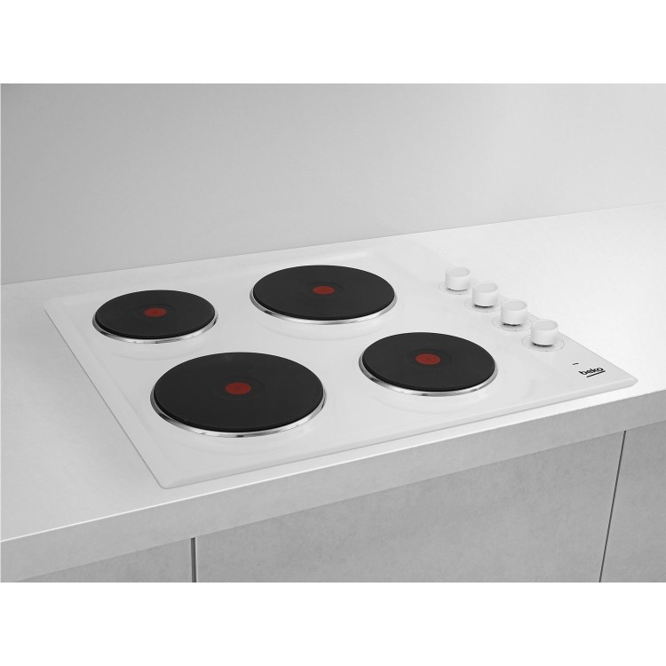 Beko 58cm Four Zone Solid Plate Hob - White