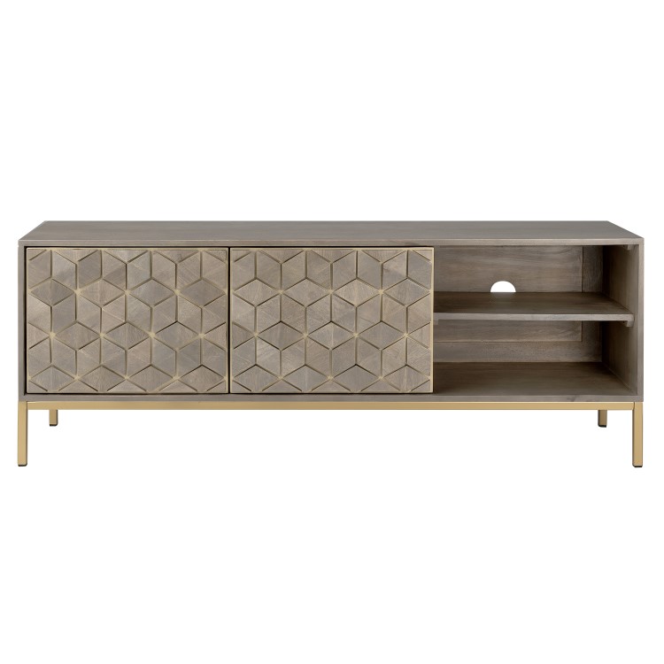 Grey Mango Wood TV Unit with Storage Shelves - TV's up to 55" - Alice