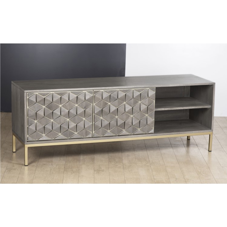 Grey Mango Wood TV Unit with Storage Shelves - TV's up to 55" - Alice
