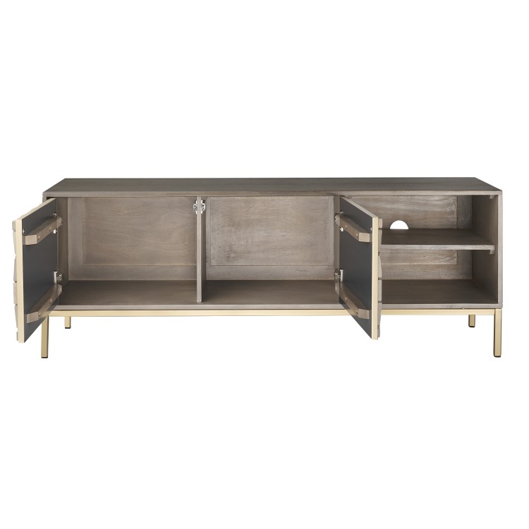 Grey Mango Wood TV Unit with Storage Shelves - TV's up to 55" - Alice
