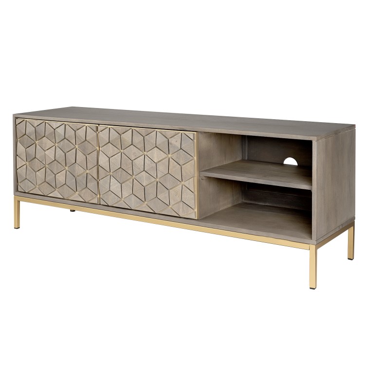 Grey Mango Wood TV Unit with Storage Shelves - TV's up to 55" - Alice