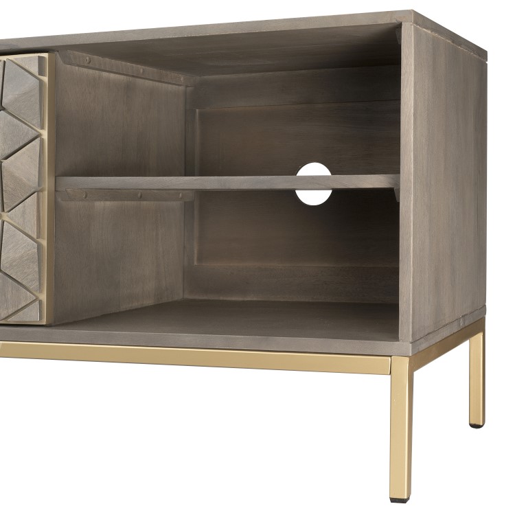 Grey Mango Wood TV Unit with Storage Shelves - TV's up to 55" - Alice