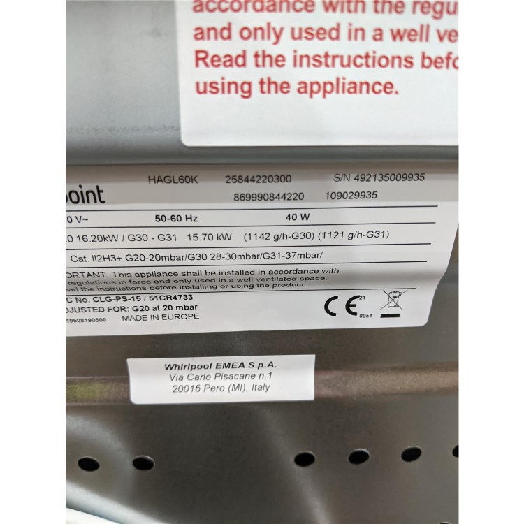 Refurbished Hotpoint HAGL60K 60cm Gas Cooker