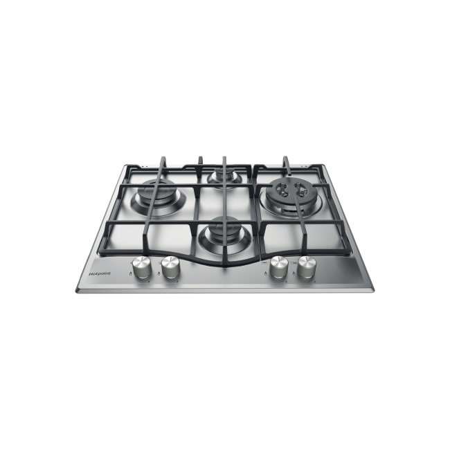 Hotpoint 59cm 4 Burner Gas Hob with Wok Burner Stainless Steel PCN641TIXH Appliances Direct