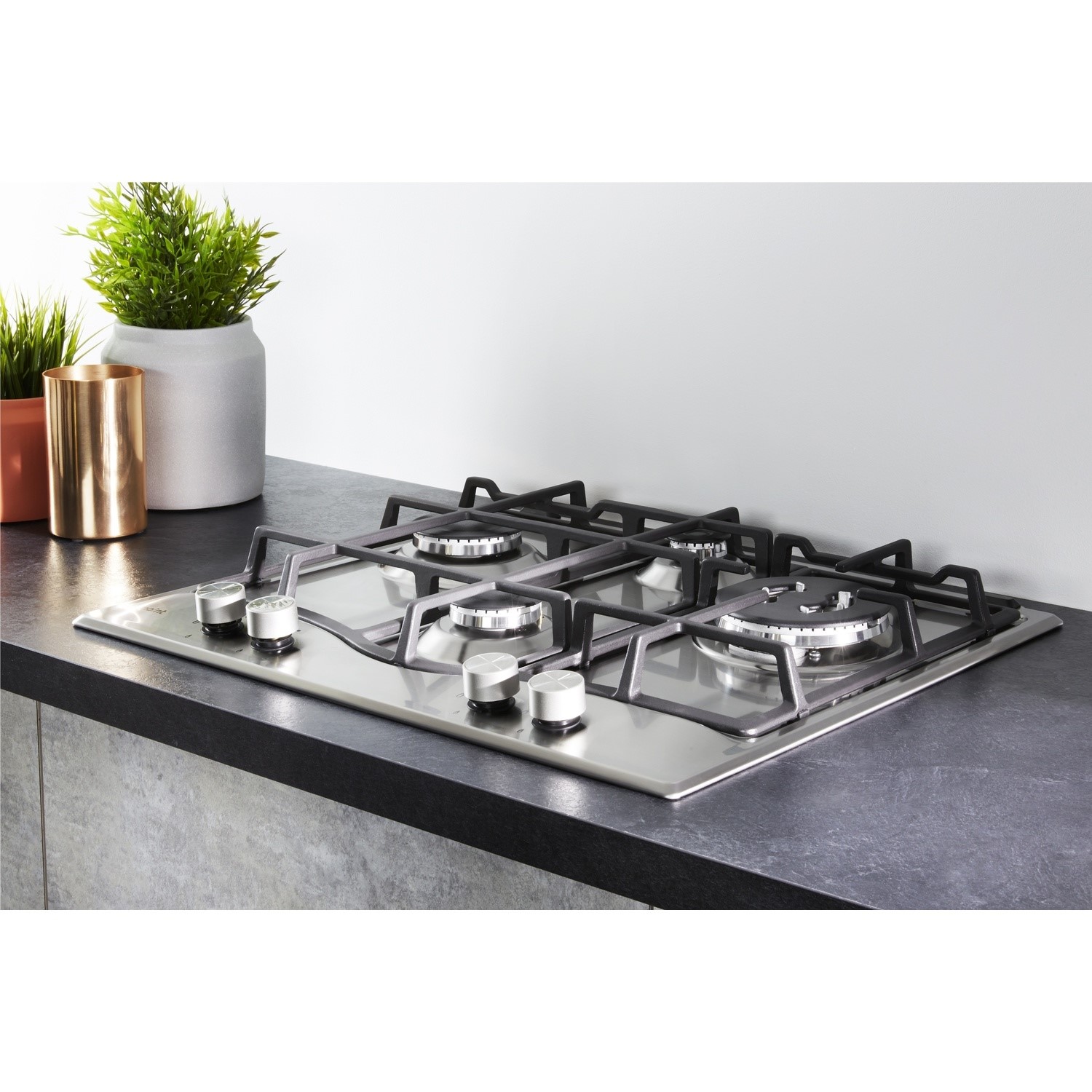 Hotpoint 59cm 4 Burner Gas Hob with Wok Burner Stainless Steel