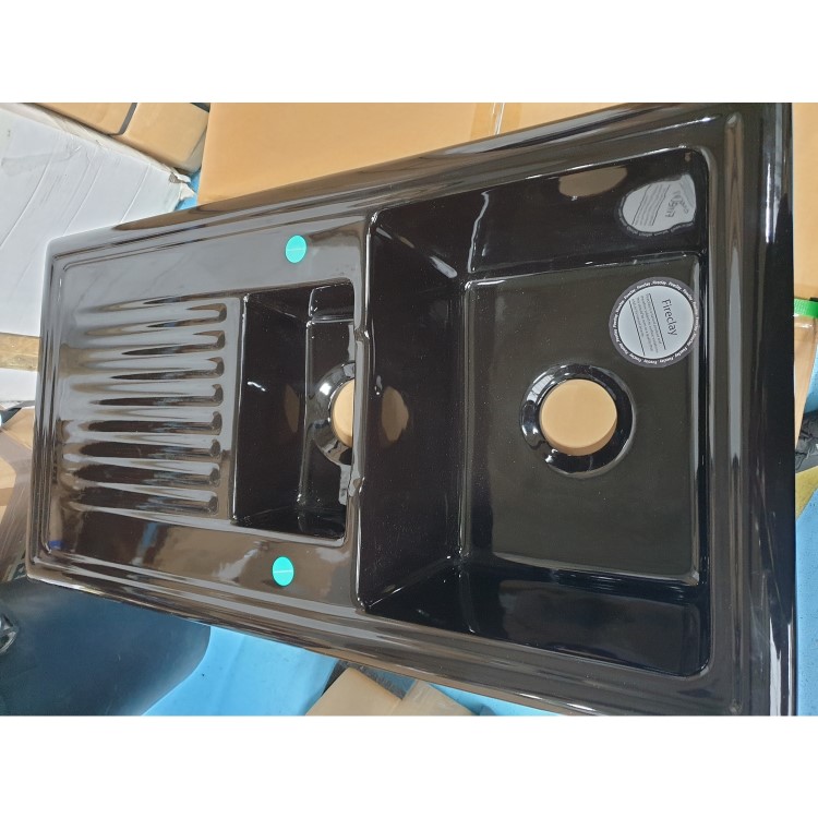 GRADE A2 - Reginox 1.5 Bowl Inset Black Ceramic Kitchen Sink with Reversible Drainer