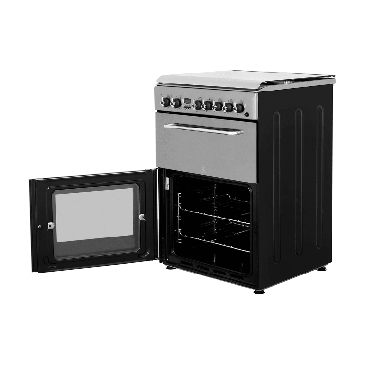 GRADE A2 - Indesit KDP60SE 60cm Double Oven Dual Fuel Cooker - Stainless Steel