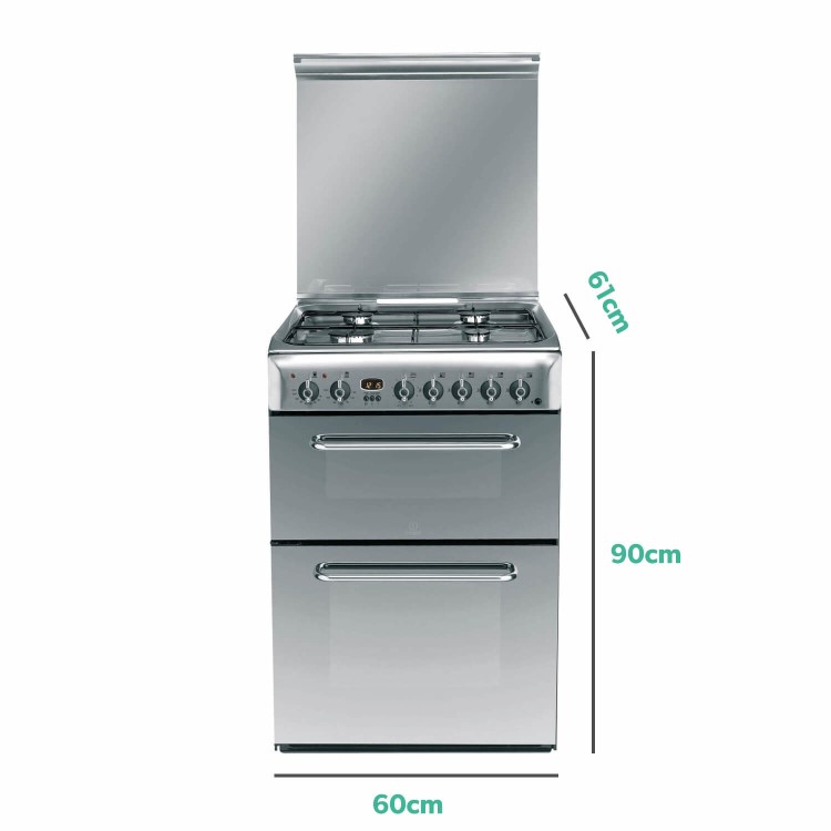 GRADE A2 - Indesit KDP60SE 60cm Double Oven Dual Fuel Cooker - Stainless Steel