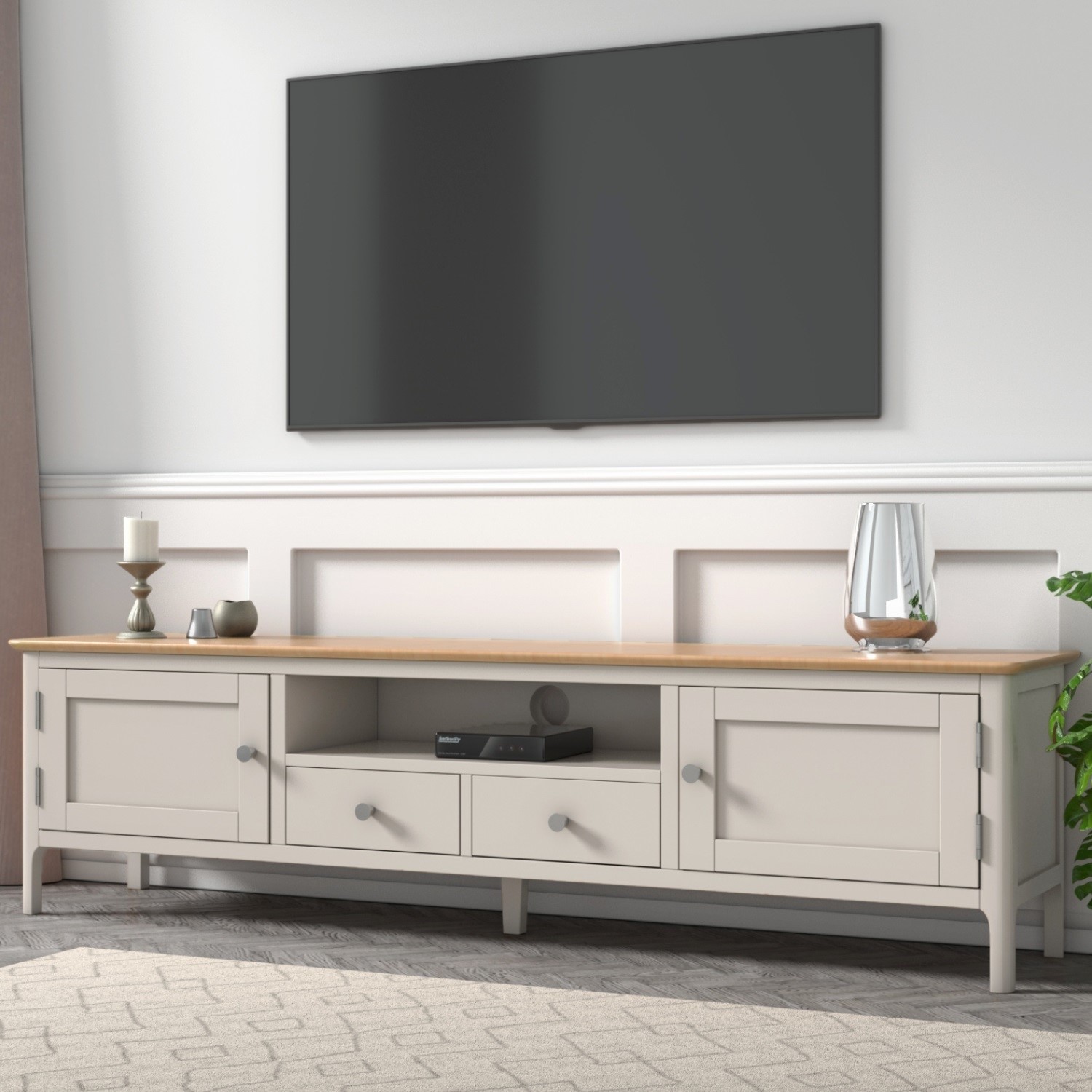 Large Grey Painted Solid Wood TV Unit - TV's up to 77 - Adeline
