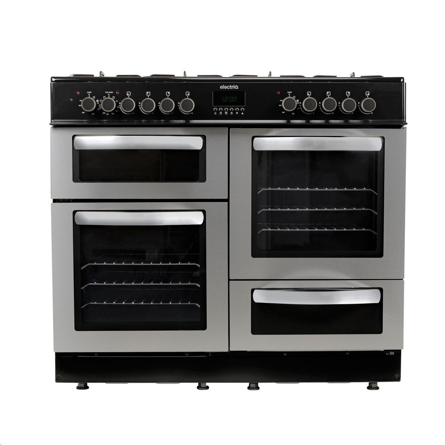 electriQ 100cm Dual Fuel Double Oven Range Cooker - Stainless Steel