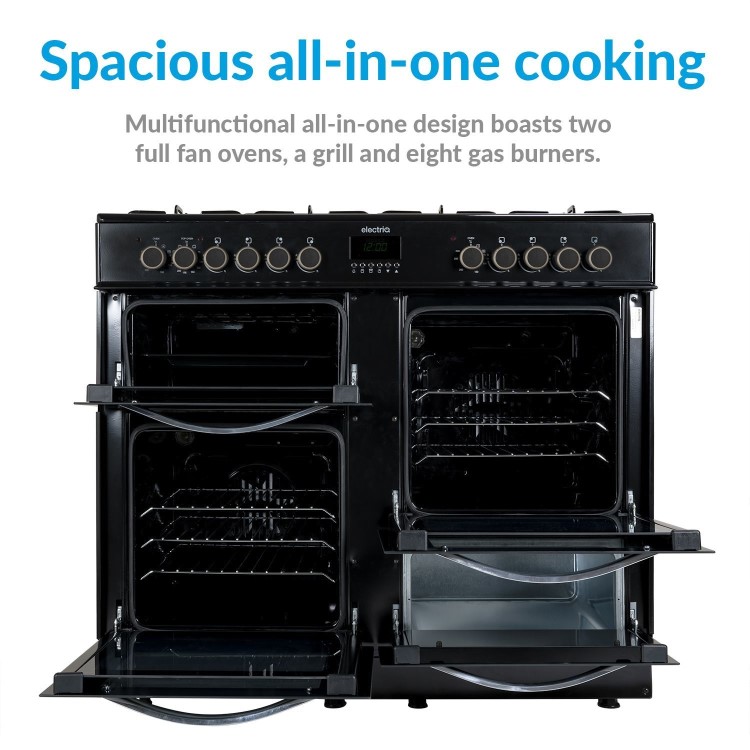 electriQ 100cm Dual Fuel Double Oven Range Cooker - Stainless Steel