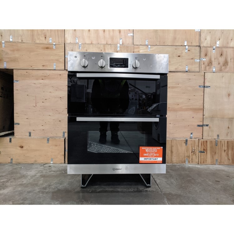 Refurbished Indesit Aria IDU6340IX 60cm Double Built Under Electric Oven Stainless Steel
