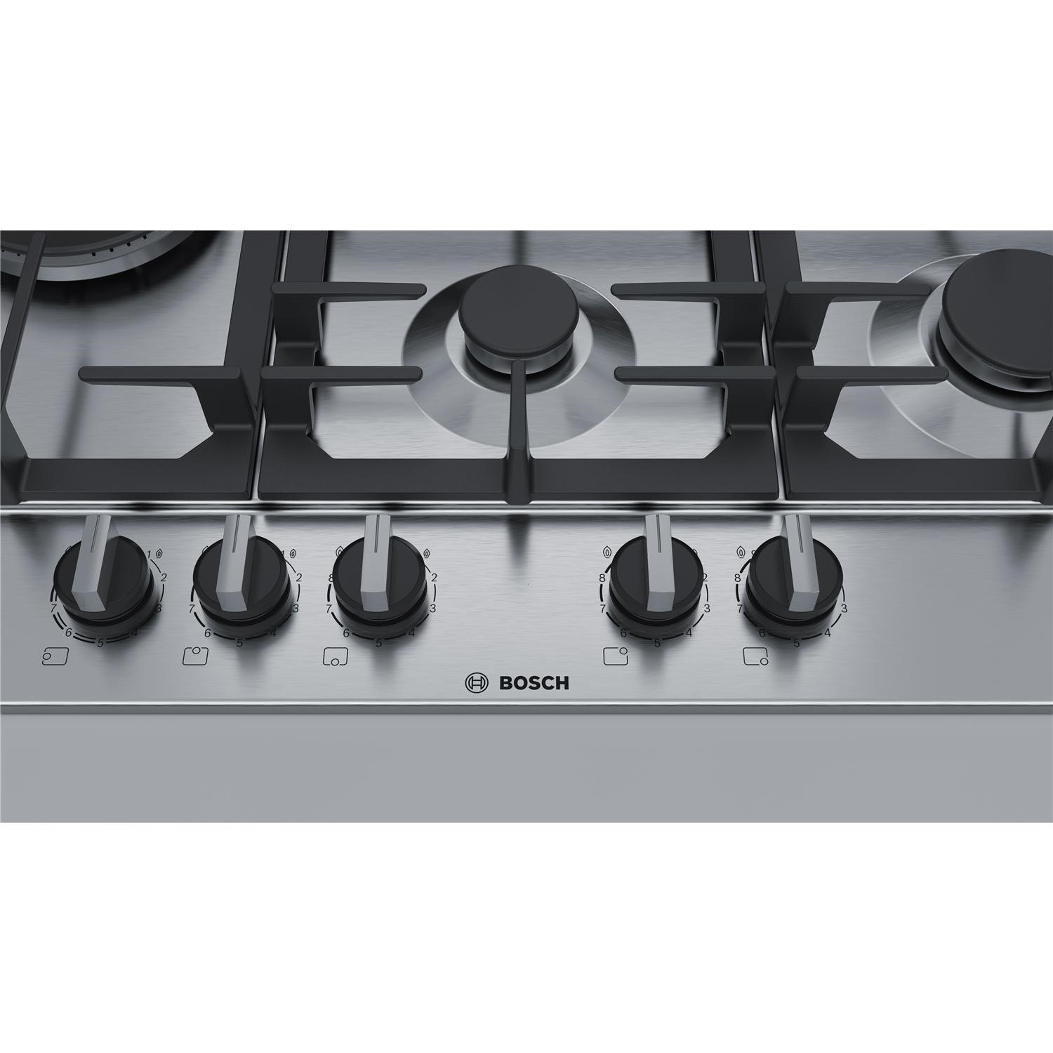 Bosch Serie 6 75cm 5 Burner Gas Hob Stainless Steel PCS7A5B90 Appliances Direct