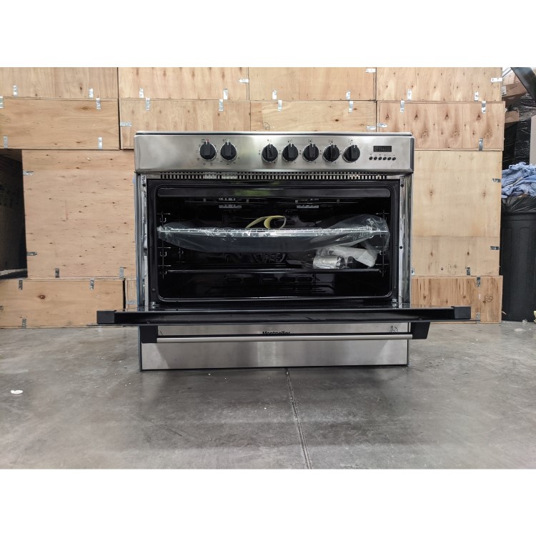 Refurbished Montpellier MR91DFMX 90cm Single Cavity Dual Fuel Range Cooker Stainless Steel