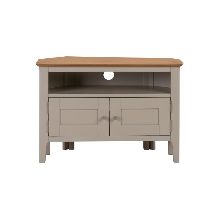 Corner TV Unit in Grey and Solid Oak with Storage - TV's up to 32" - Adeline