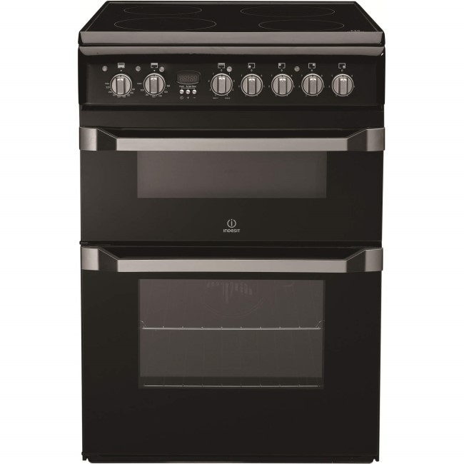 Refurbished Indesit ID60C2KS 60cm Double Oven Electric Cooker With Ceramic Hob Black