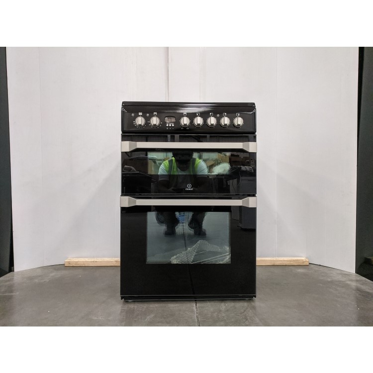 Refurbished Indesit 60cm Double Oven Electric Cooker with Ceramic Hob Black