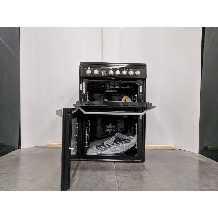 Refurbished Indesit 60cm Double Oven Electric Cooker with Ceramic Hob Black