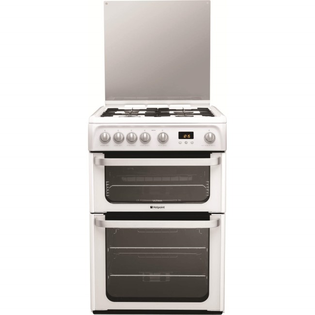 Refurbished Hotpoint Ultima HUG61P 60cm Double Oven Gas Cooker White