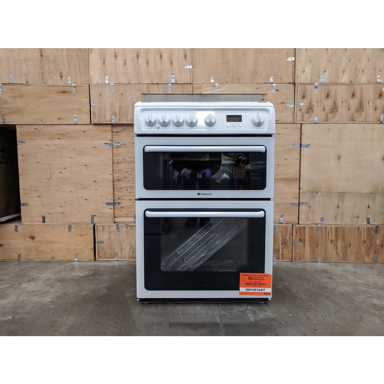 Refurbished Hotpoint HAGL60P 60cm Double Oven Gas Cooker with Lid White