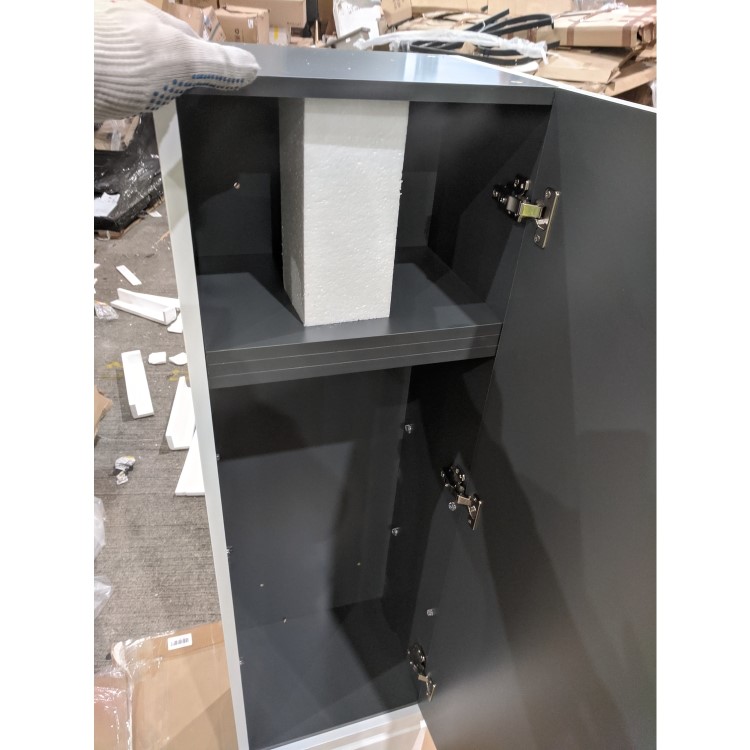 GRADE A2 - White Wood Effect Wall Mounted Tall Bathroom Cabinet 400mm - Boston
