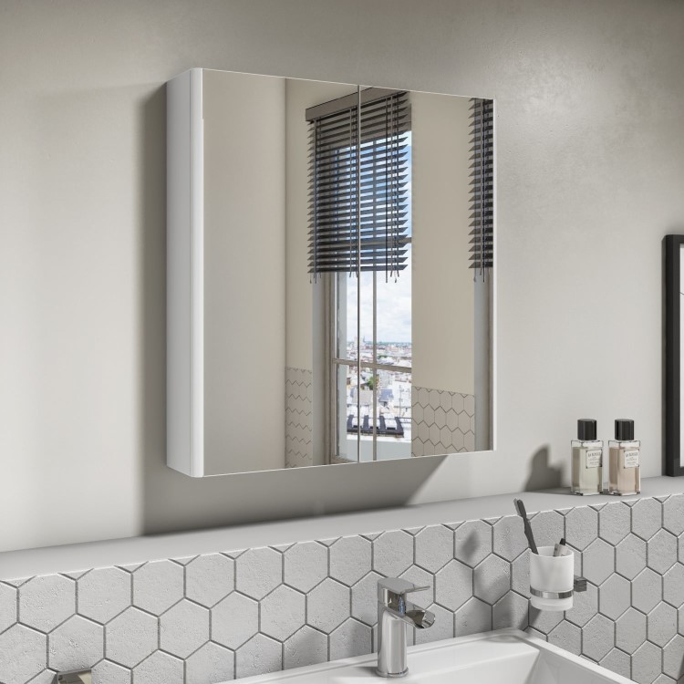 White Mirrored Wall Bathroom Cabinet 600 x 650mm - Portland
