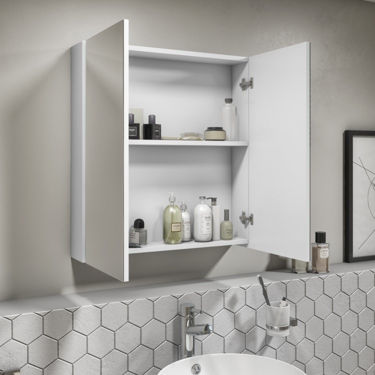 White Mirrored Wall Bathroom Cabinet 600 x 650mm - Portland
