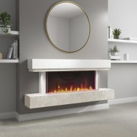 GRADE A3 - White and Beige Concrete Effect Wall Mounted Alexa Electric Fireplace - Amberglo