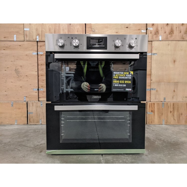 Refurbished Zanussi ZOF35601XK 60cm Double Built Under Electric Oven with Catalytic Liners Stainless Steel
