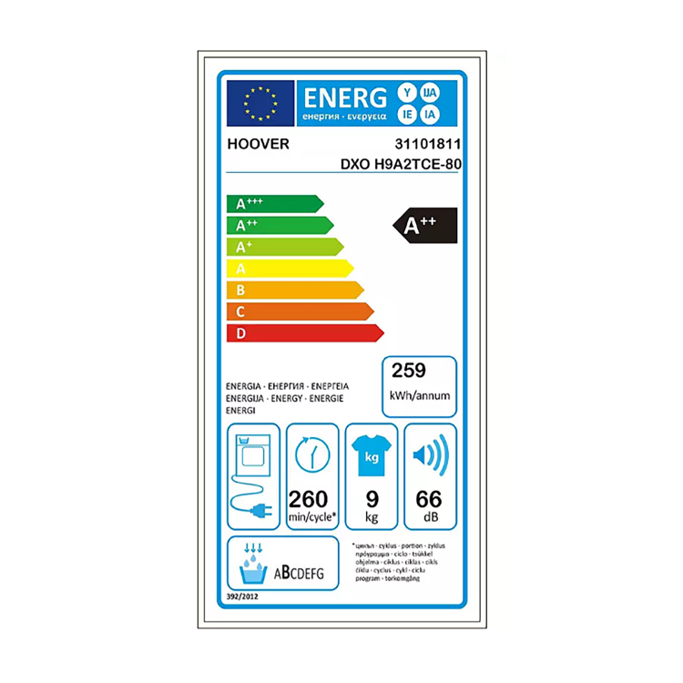 Refurbished Hoover DXOH9A2TCE Smart Freestanding Heat Pump 9KG Tumble Dryer White