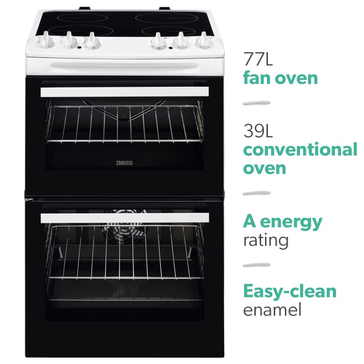 GRADE A2 - Zanussi ZCV46050WA 55cm Double Oven Electric Cooker With Ceramic Hob - White