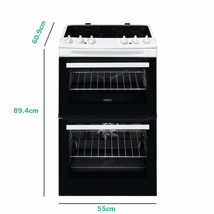 GRADE A2 - Zanussi ZCV46050WA 55cm Double Oven Electric Cooker With Ceramic Hob - White