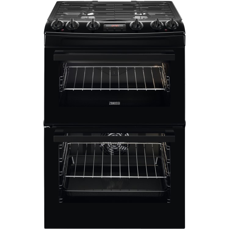 Refurbished Zanussi ZCK66350BA 60cm Double Oven Dual Fuel Cooker with Lid Black