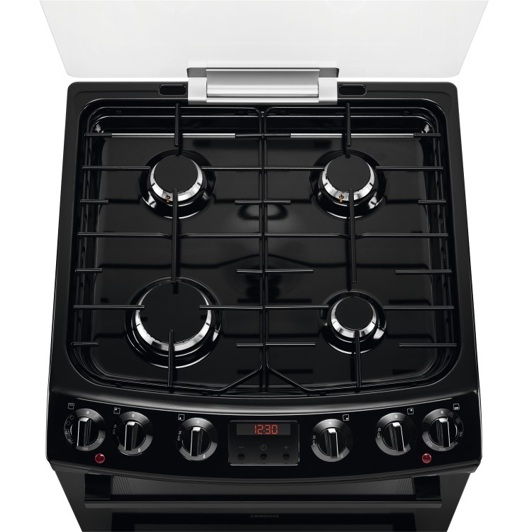 Refurbished Zanussi ZCK66350BA 60cm Double Oven Dual Fuel Cooker with Lid Black