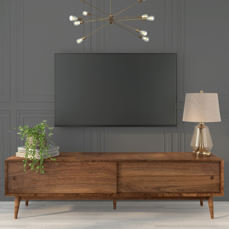 Solid Walnut TV Unit with Sliding Doors & Drawers TV's up to 70" - Briana