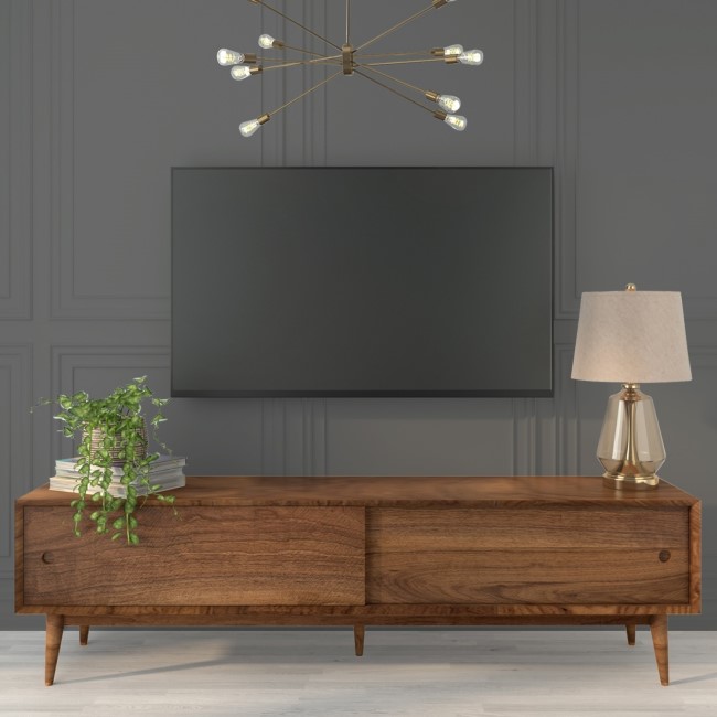 Solid Walnut TV Unit with Sliding Doors & Drawers TV's up to 70" - Briana