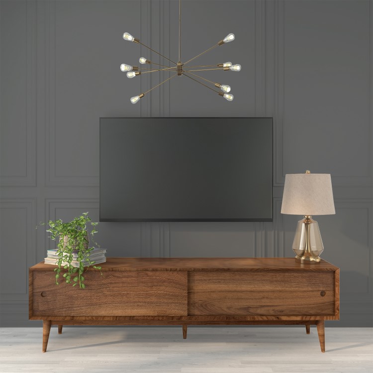 Solid Walnut TV Unit with Sliding Doors & Drawers TV's up to 70" - Briana