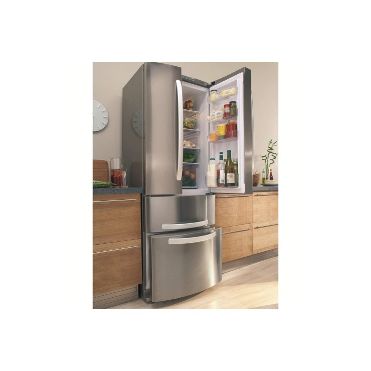 Refurbished Hotpoint FFU4DX1 Quadrio 70cm Wide Frost Free Freestanding Fridge Freezer - Stainless Steel