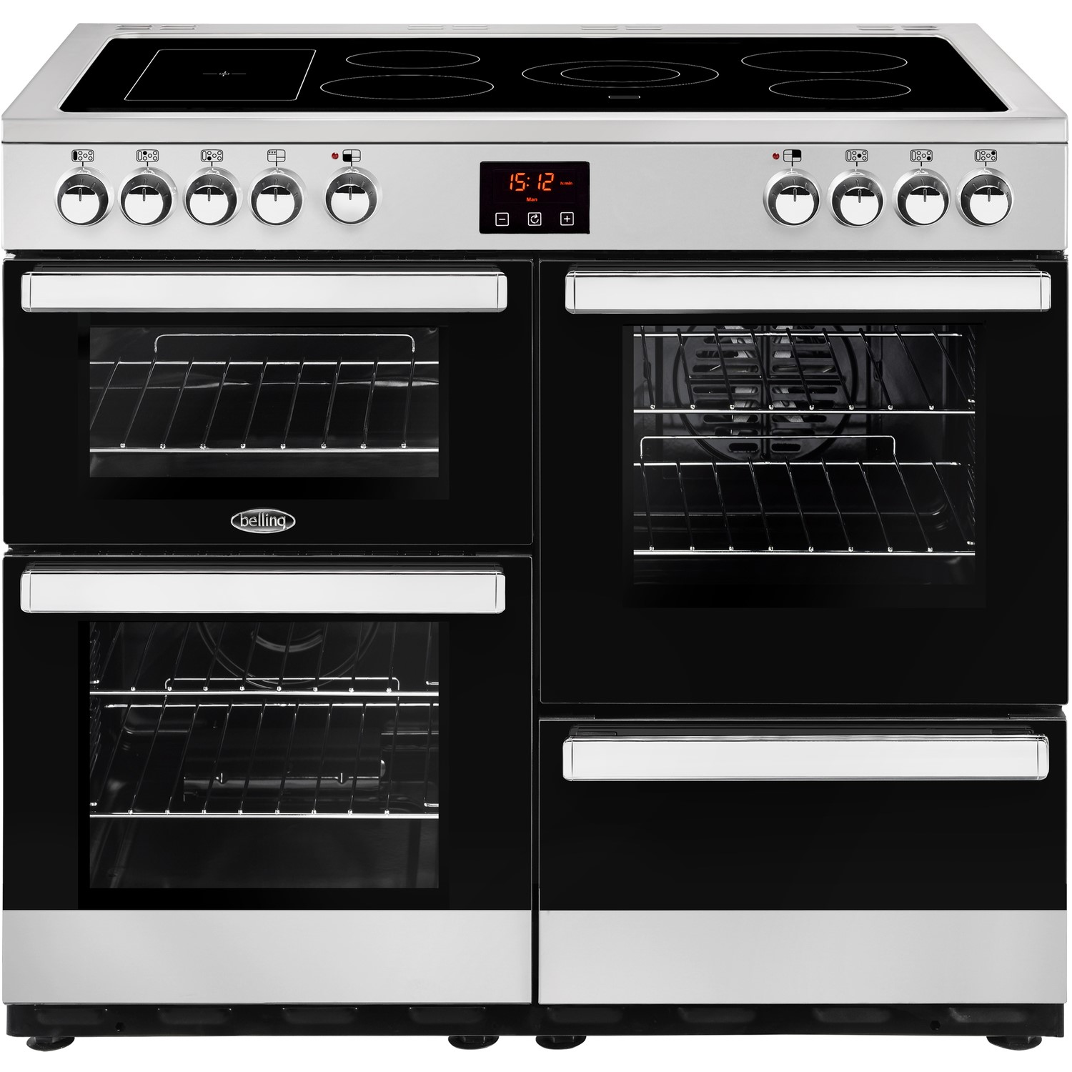 Refurbished Belling Cookcentre 100E 100cm Electric Range Cooker with Ceramic Hob Stainless Steel