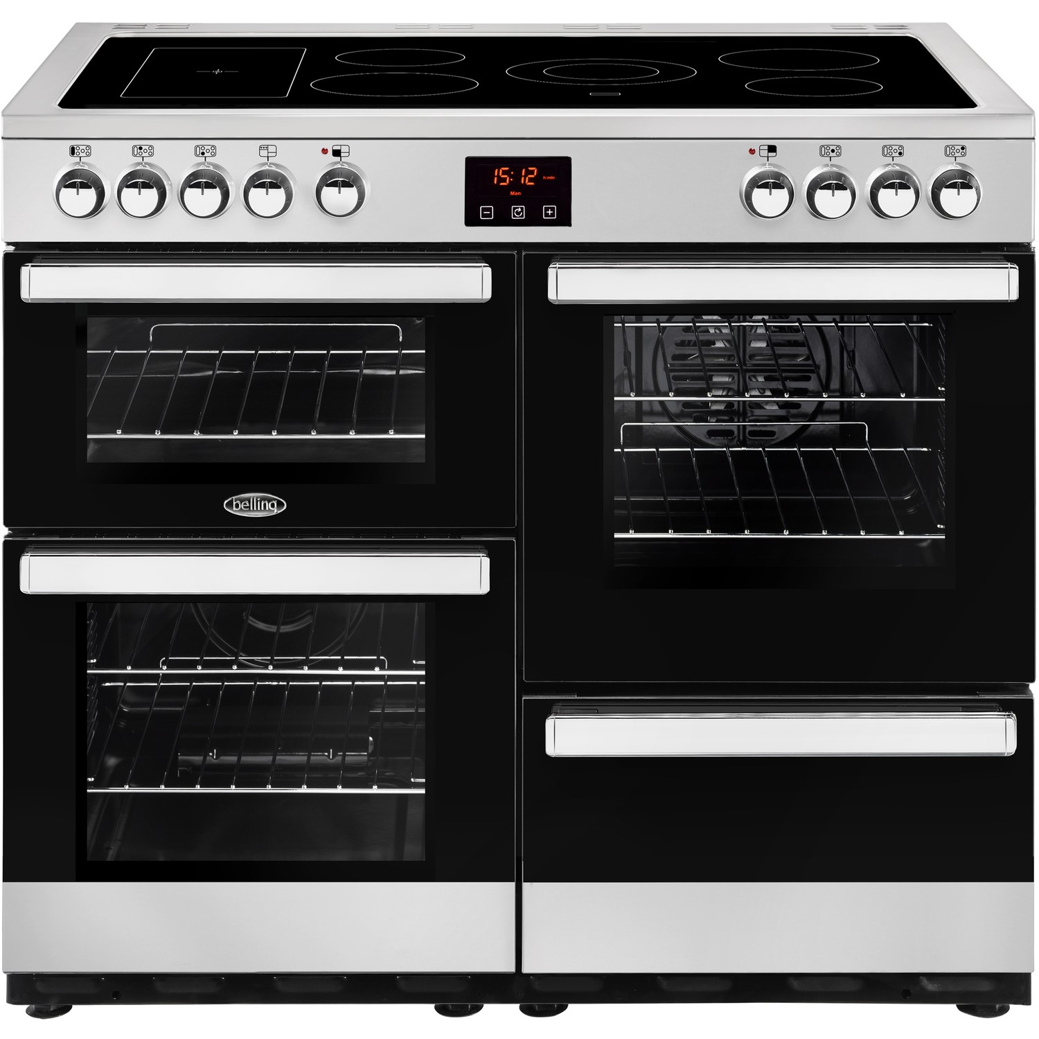 Refurbished Belling Cookcentre 100E 100cm Electric Range Cooker with Ceramic Hob Stainless Steel