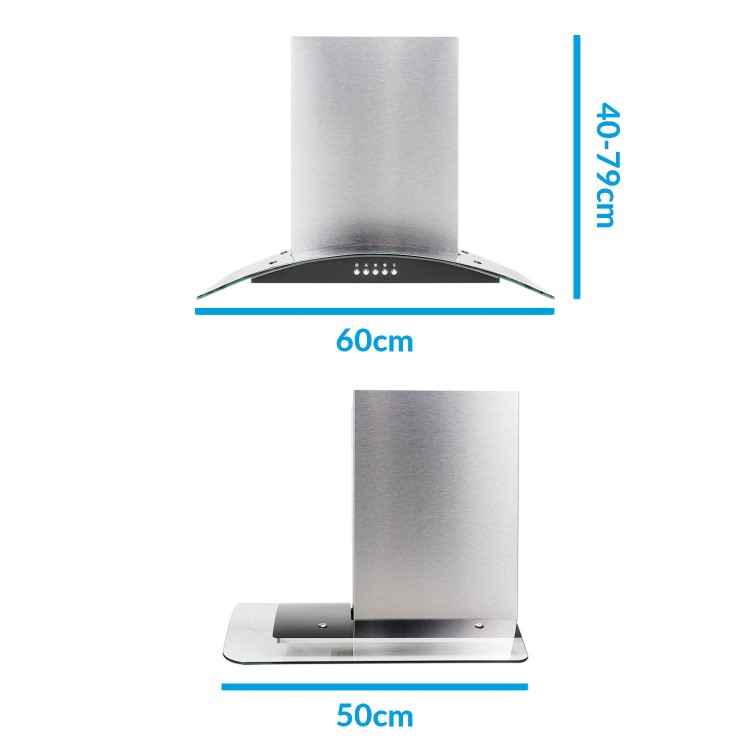GRADE A2 - electriQ 60cm Stainless Steel Curved Glass Chimney Cooker Hood 