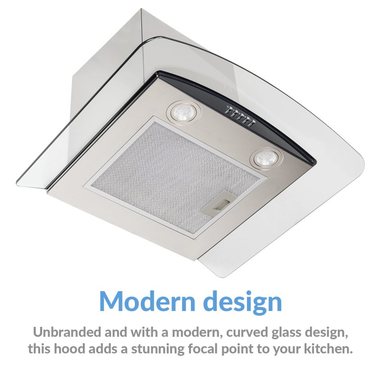 GRADE A2 - electriQ 60cm Stainless Steel Curved Glass Chimney Cooker Hood 