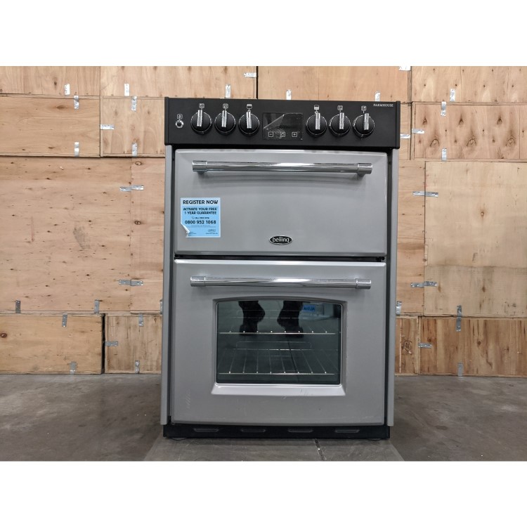 Refurbished Belling Farmhouse 60DF 60cm Double Oven Dual Fuel Mini Range Cooker Silver