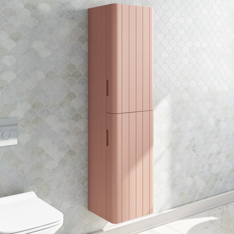 Pink Wall Mounted Tall Bathroom Cabinet 350mm - Empire